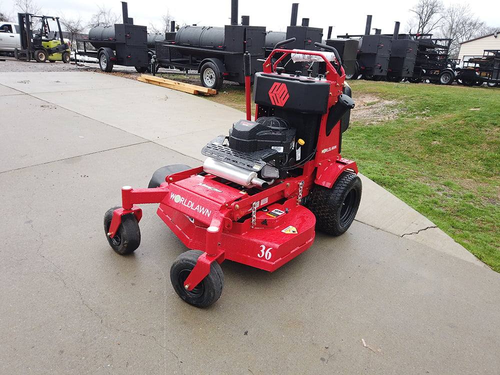 WorldLawn Venom Stand-On Walk Behind Mower Front Left