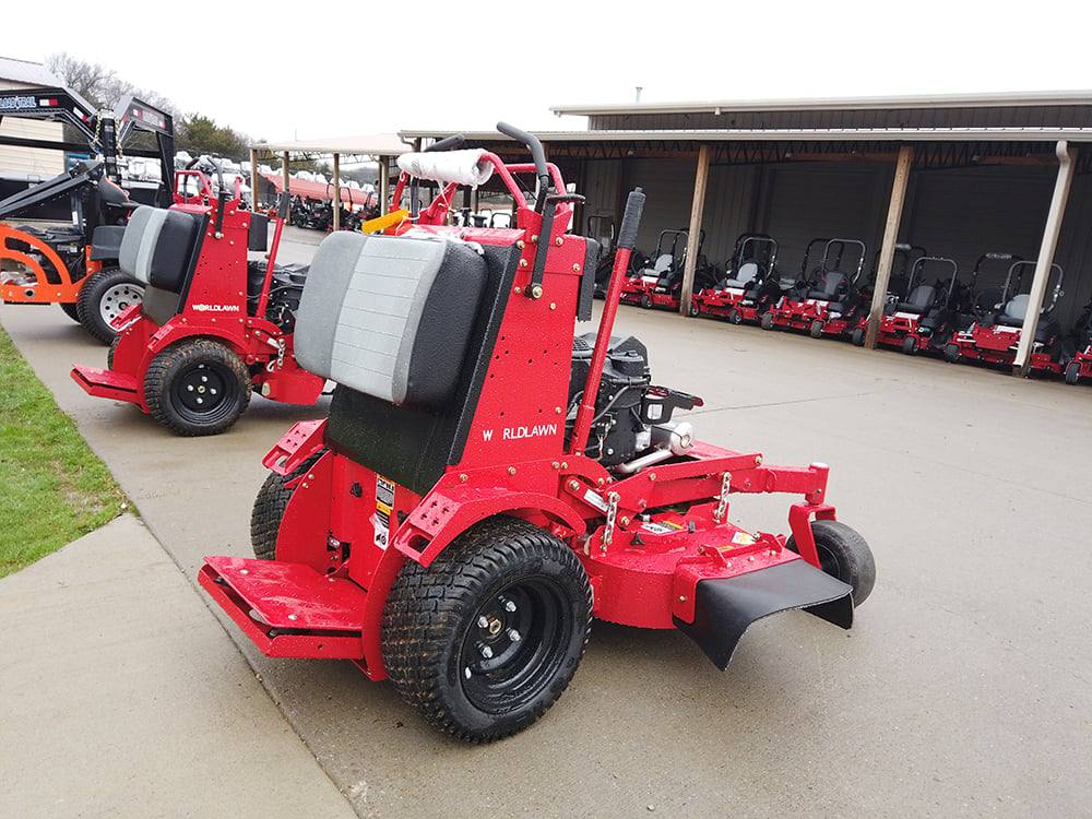 WorldLawn Venom Stand-On Walk Behind Mower Front Left