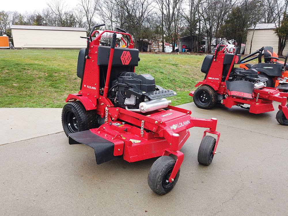 WorldLawn Venom Stand-On Walk Behind Mower Front Left