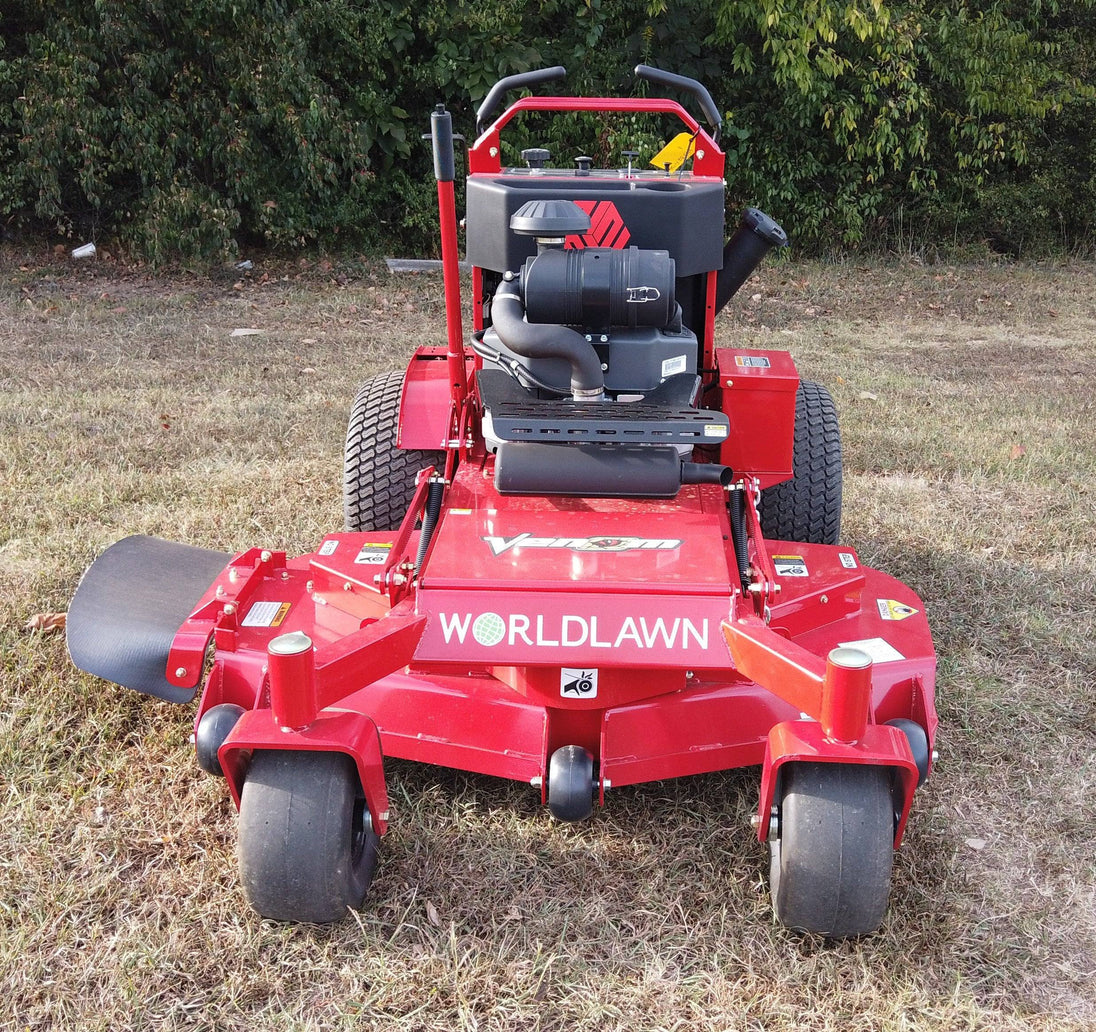 WorldLawn Venom Stand-On Walk Behind Mower Front Left - 36" Shown