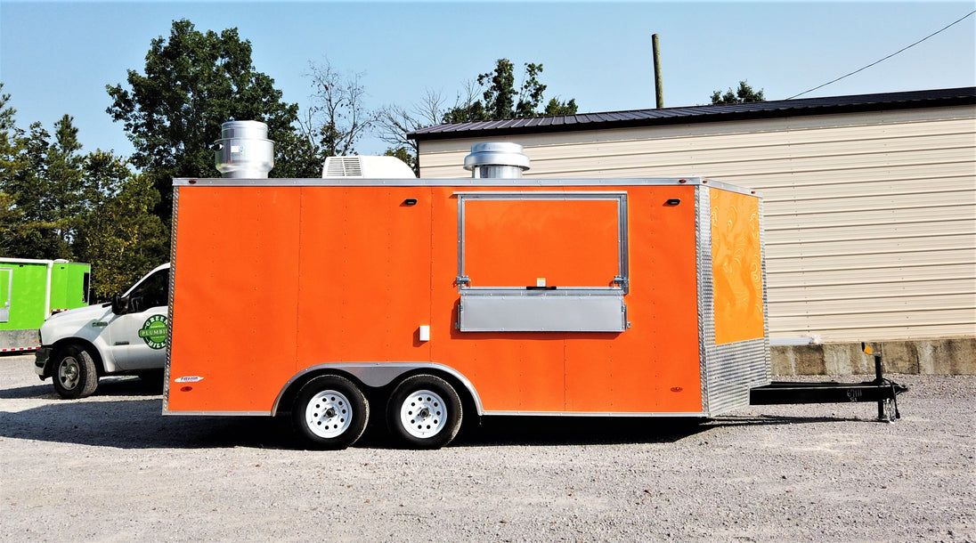 8.5' x 16' Orange Concession Food Trailer With Appliances