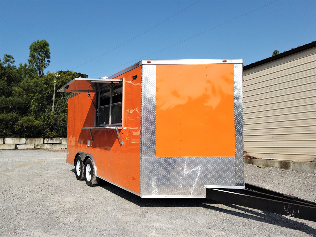 8.5' x 16' Orange Concession Food Trailer With Appliances