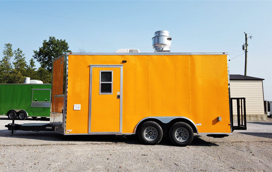 8.5' x 16' Yellow Concession Food V-Nose Trailer