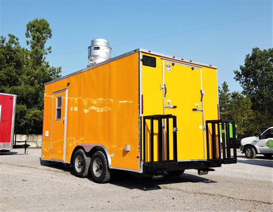 8.5' x 16' Yellow Concession Food V-Nose Trailer