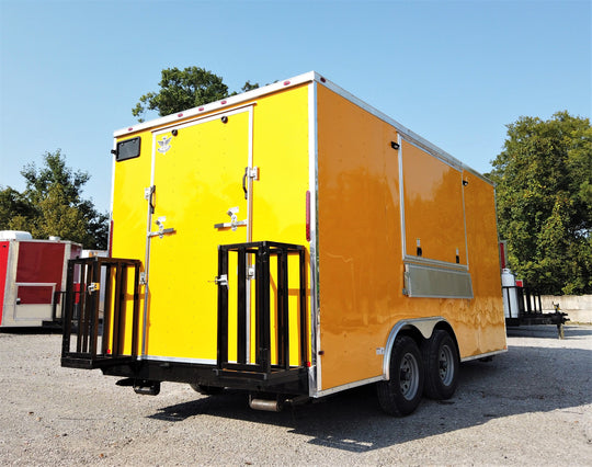 8.5' x 16' Yellow Concession Food V-Nose Trailer