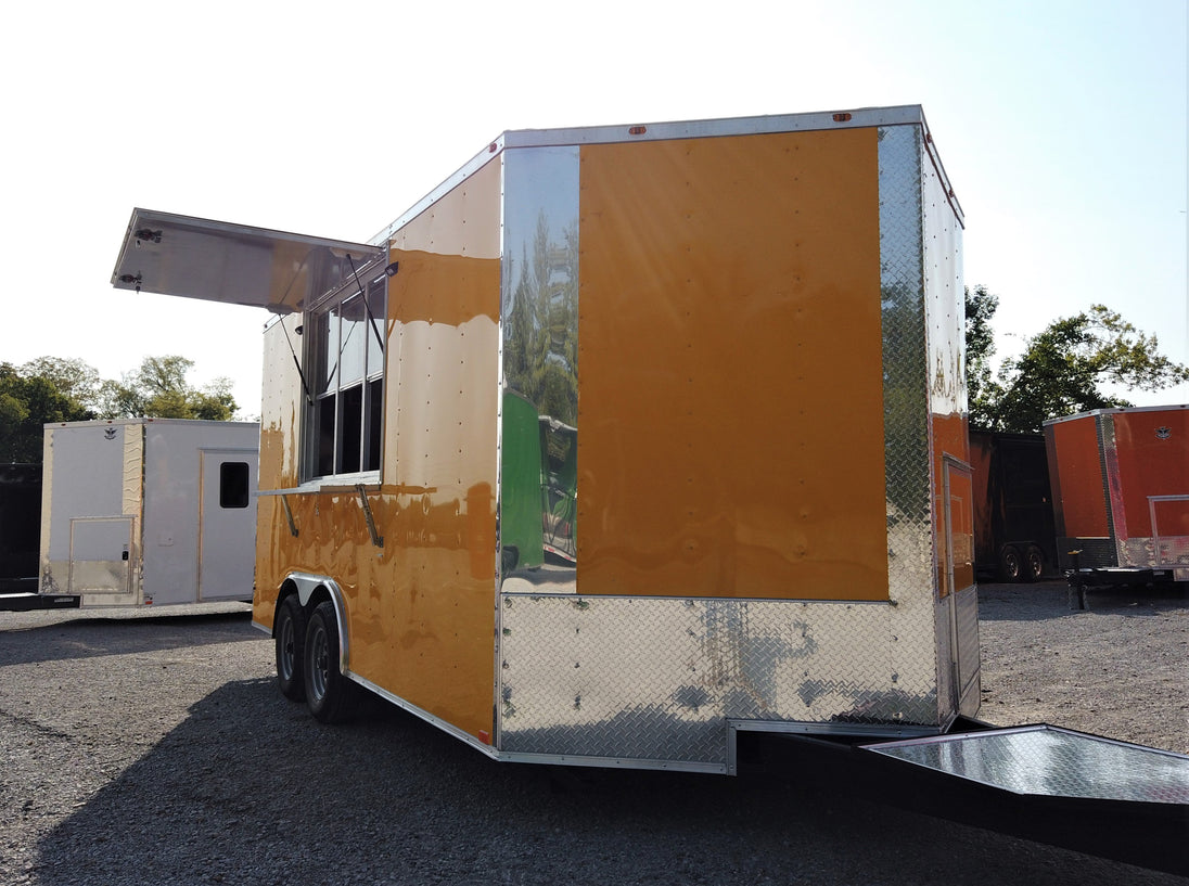 8.5' x 16' Yellow Concession Food V-Nose Trailer