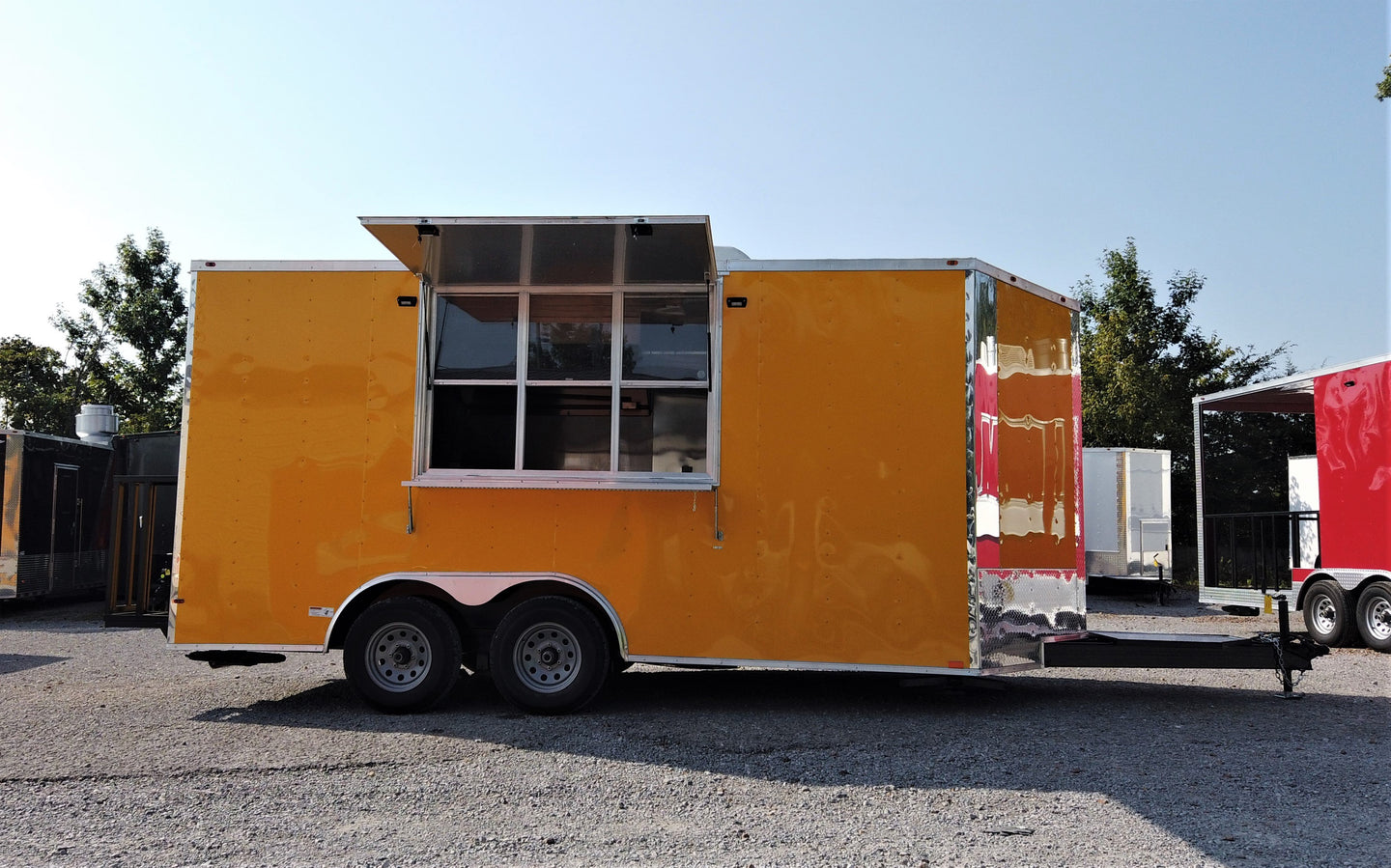 8.5' x 16' Yellow Concession Food V-Nose Trailer