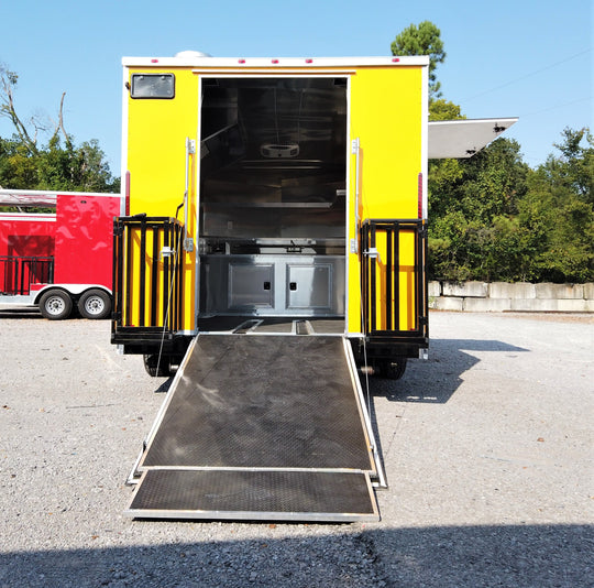 8.5' x 16' Yellow Concession Food V-Nose Trailer