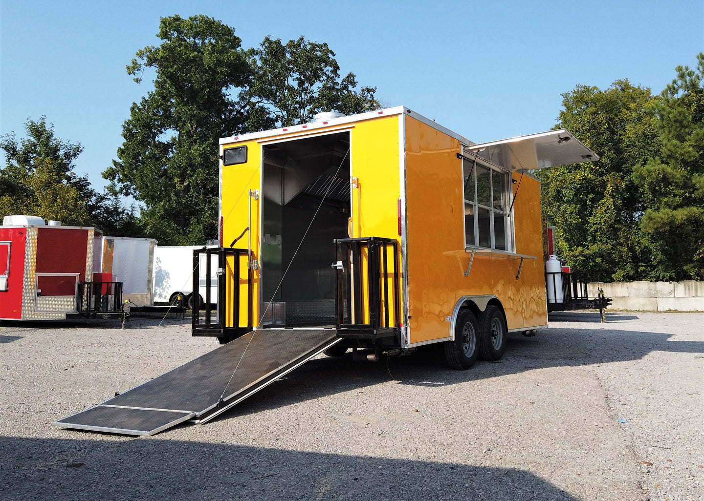 8.5' x 16' Yellow Concession Food V-Nose Trailer