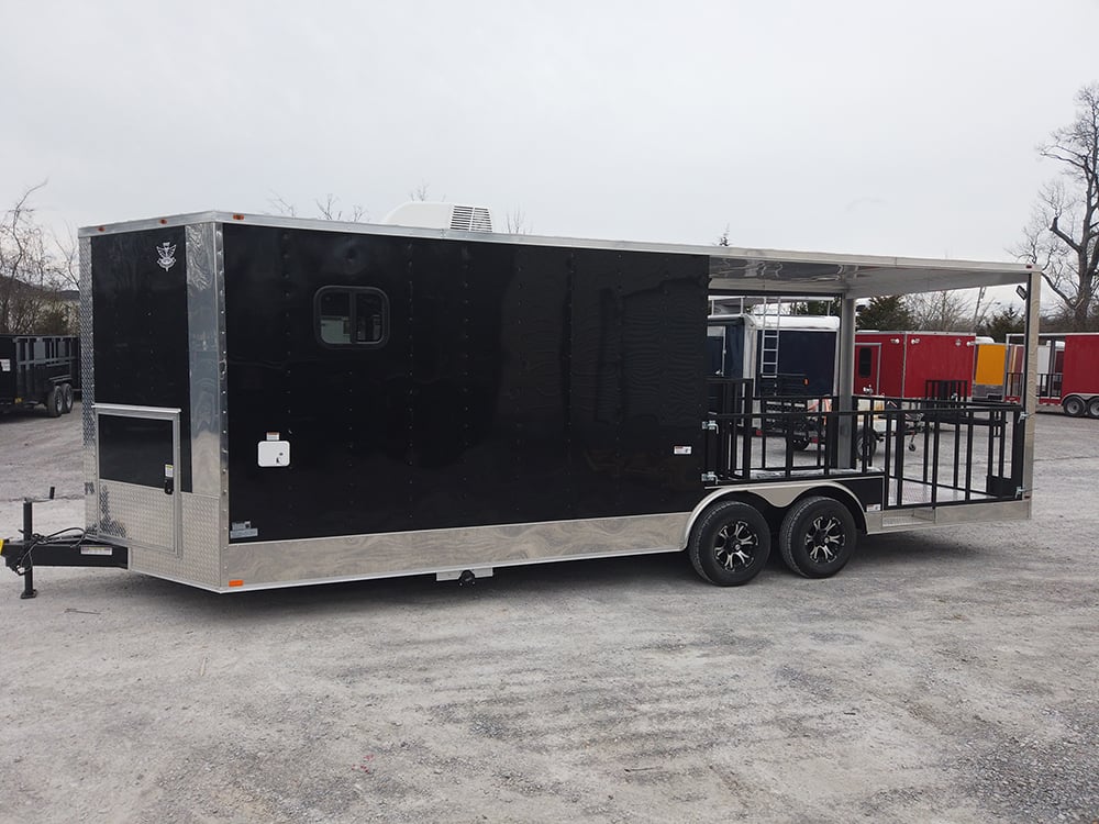 8.5' x 24' Black Porch Style BBQ Vending Trailer