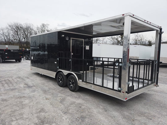 8.5' x 24' Black Porch Style BBQ Vending Trailer