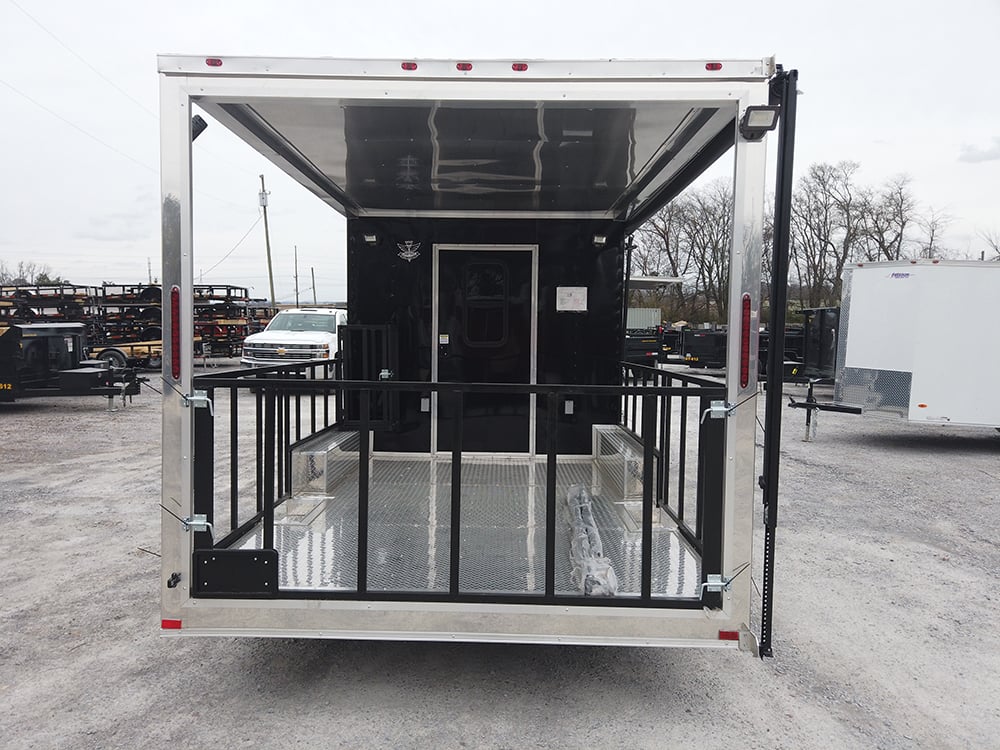 8.5' x 24' Black Porch Style BBQ Vending Trailer