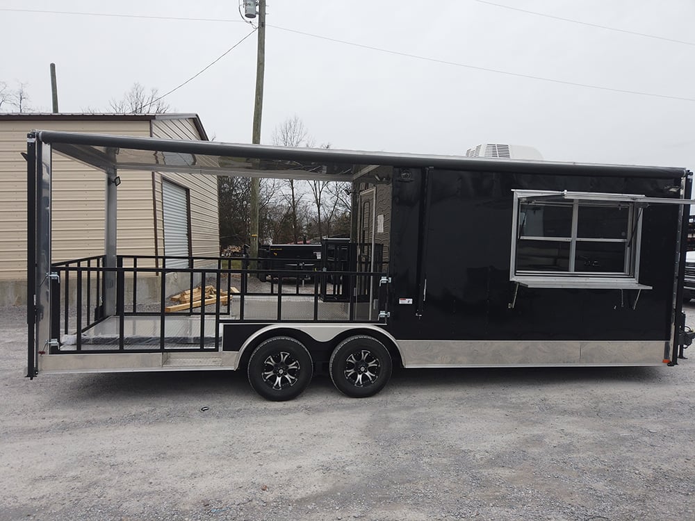 8.5' x 24' Black Porch Style BBQ Vending Trailer