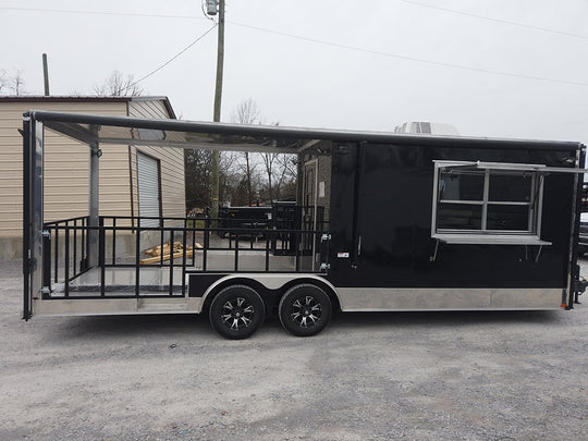 8.5' x 24' Black Porch Style BBQ Vending Trailer