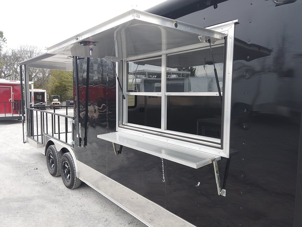 8.5' x 24' Black Porch Style BBQ Vending Trailer