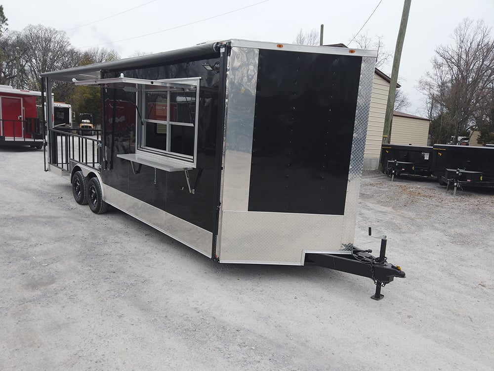 8.5' x 24' Black Porch Style BBQ Vending Trailer