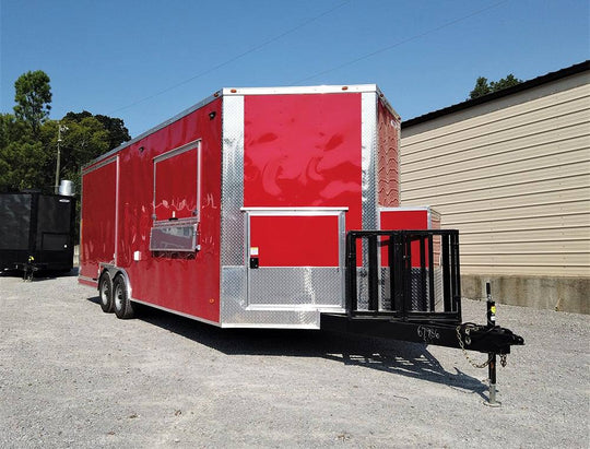 8.5' x 22' Red Porch Style Concession Food Trailer - SLE Equipment - 1