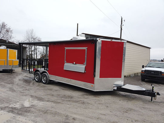 8.5 x 24 Red Porch Style Concession Food Trailer