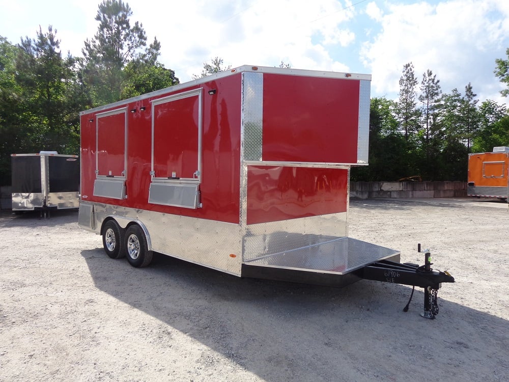 8.5' x 16' Red Half V-Nose Half Flat Front Concession Food Trailer