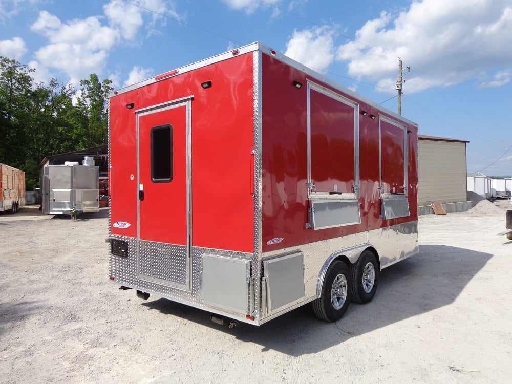 8.5' x 16' Red Half V-Nose Half Flat Front Concession Food Trailer