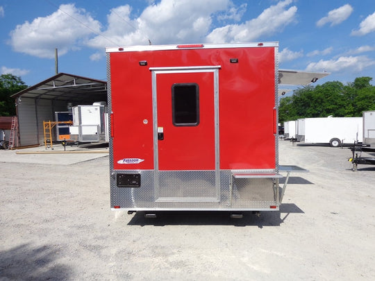 8.5' x 16' Red Half V-Nose Half Flat Front Concession Food Trailer