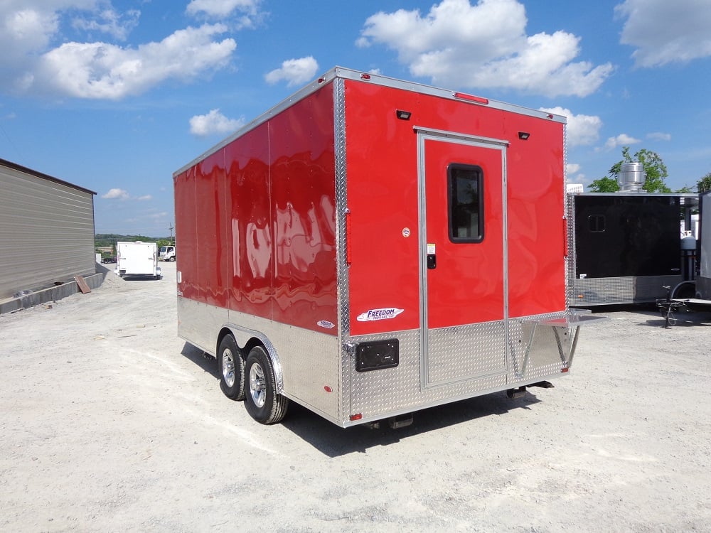 8.5' x 16' Red Half V-Nose Half Flat Front Concession Food Trailer