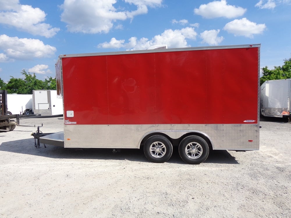 8.5' x 16' Red Half V-Nose Half Flat Front Concession Food Trailer