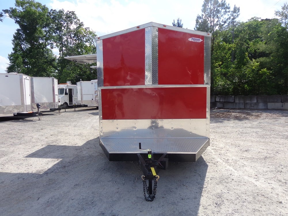 8.5' x 16' Red Half V-Nose Half Flat Front Concession Food Trailer