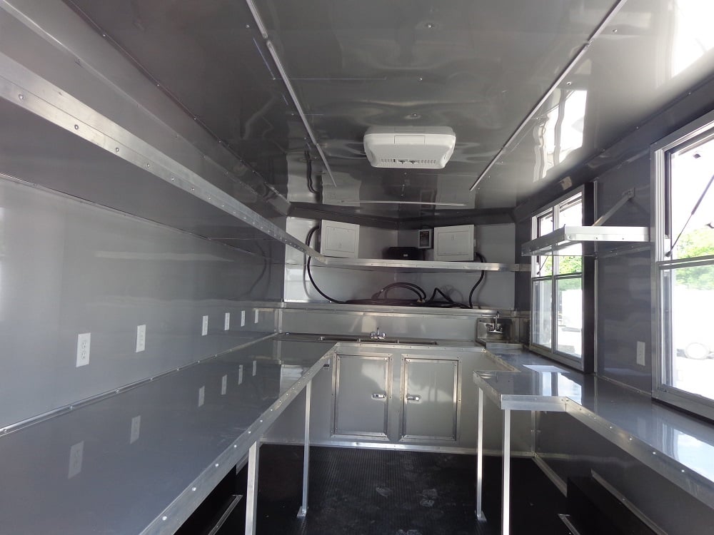 8.5' x 16' Red Half V-Nose Half Flat Front Concession Food Trailer