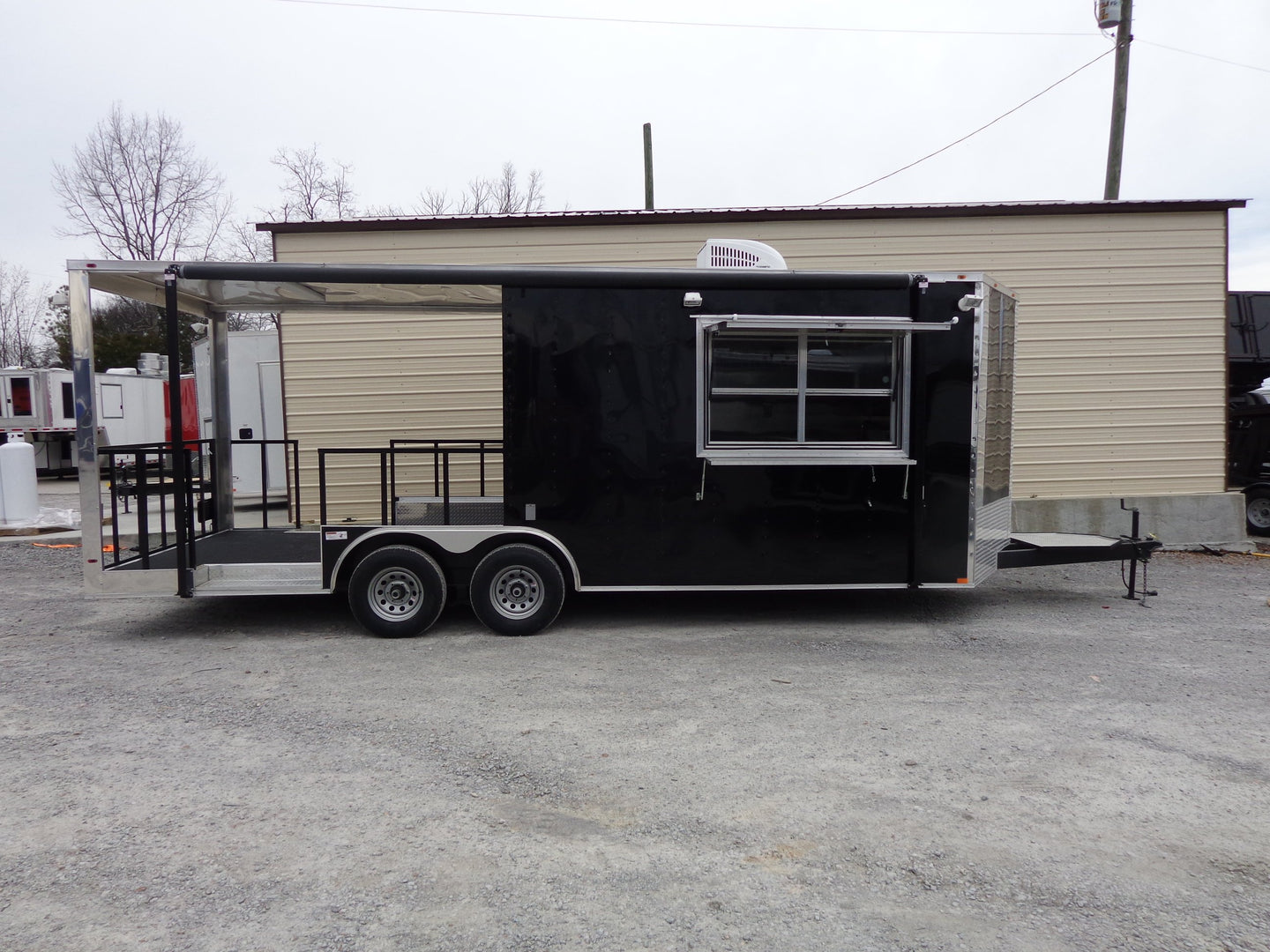 8.5' x 22' Black Porch Style Concession Trailer