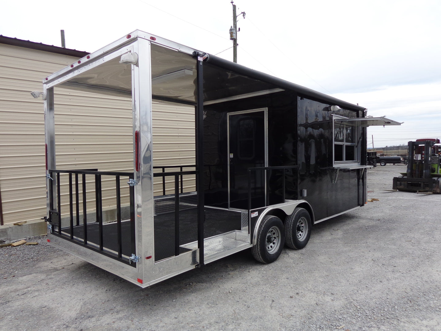 8.5' x 22' Black Porch Style Concession Trailer