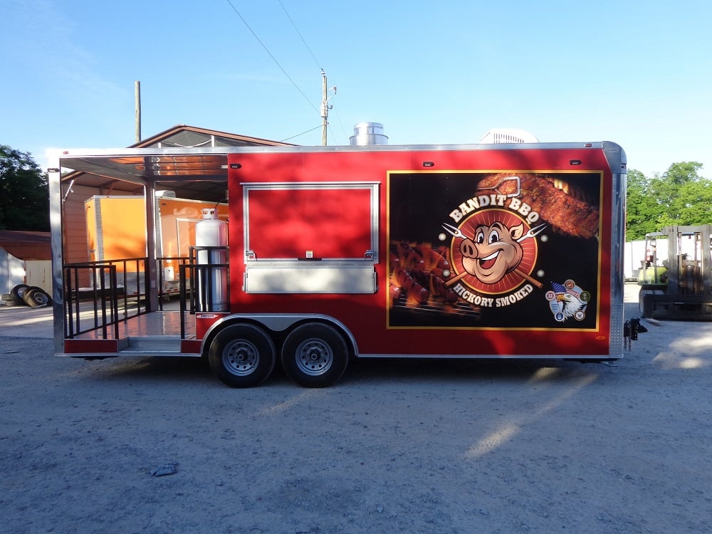 8.5' x 22' Flat Front Red Concession Porch Style Trailer With Appliances