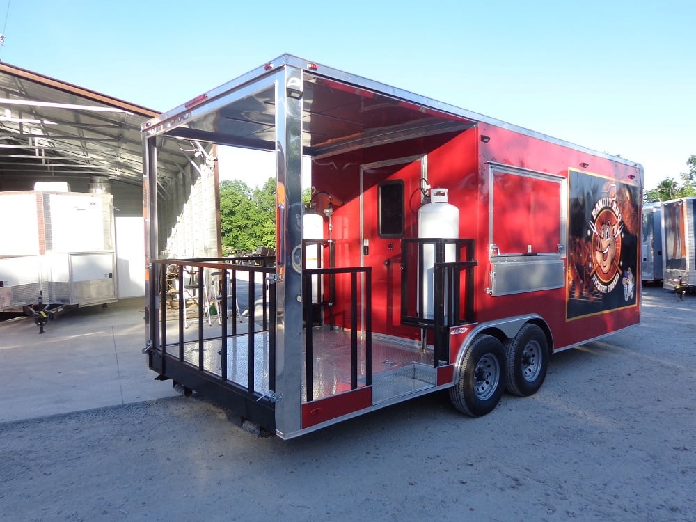 8.5' x 22' Flat Front Red Concession Porch Style Trailer With Appliances