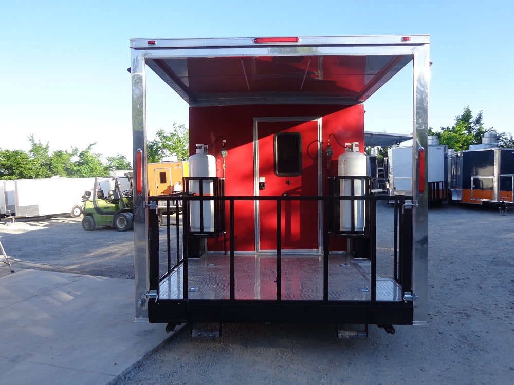 8.5' x 22' Flat Front Red Concession Porch Style Trailer With Appliances