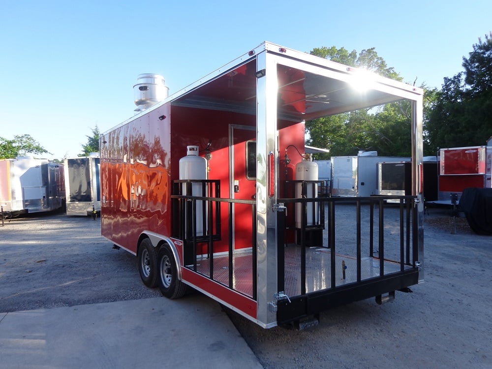 8.5' x 22' Flat Front Red Concession Porch Style Trailer With Appliances