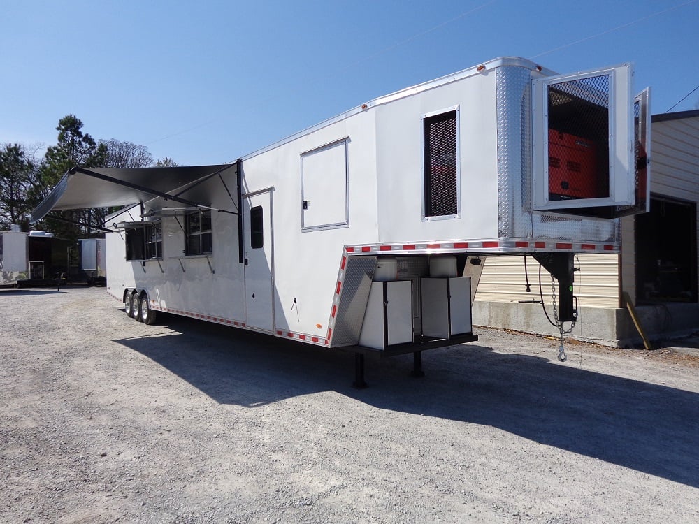 8.5' x 50' White Goose-neck Porch Style Concession Food Trailer With Appliances