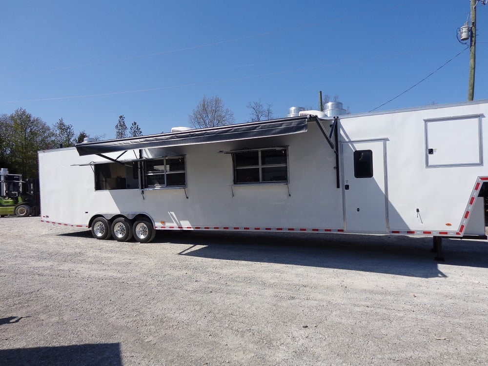 8.5' x 50' White Goose-neck Porch Style Concession Food Trailer With Appliances