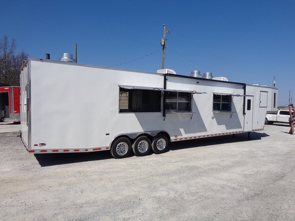 8.5' x 50' White Goose-neck Porch Style Concession Food Trailer With Appliances