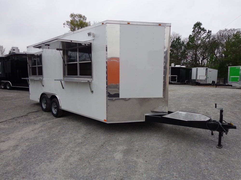 8.5' x 18' White Double Window Concession Food Trailer