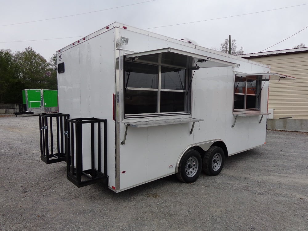 8.5' x 18' White Double Window Concession Food Trailer