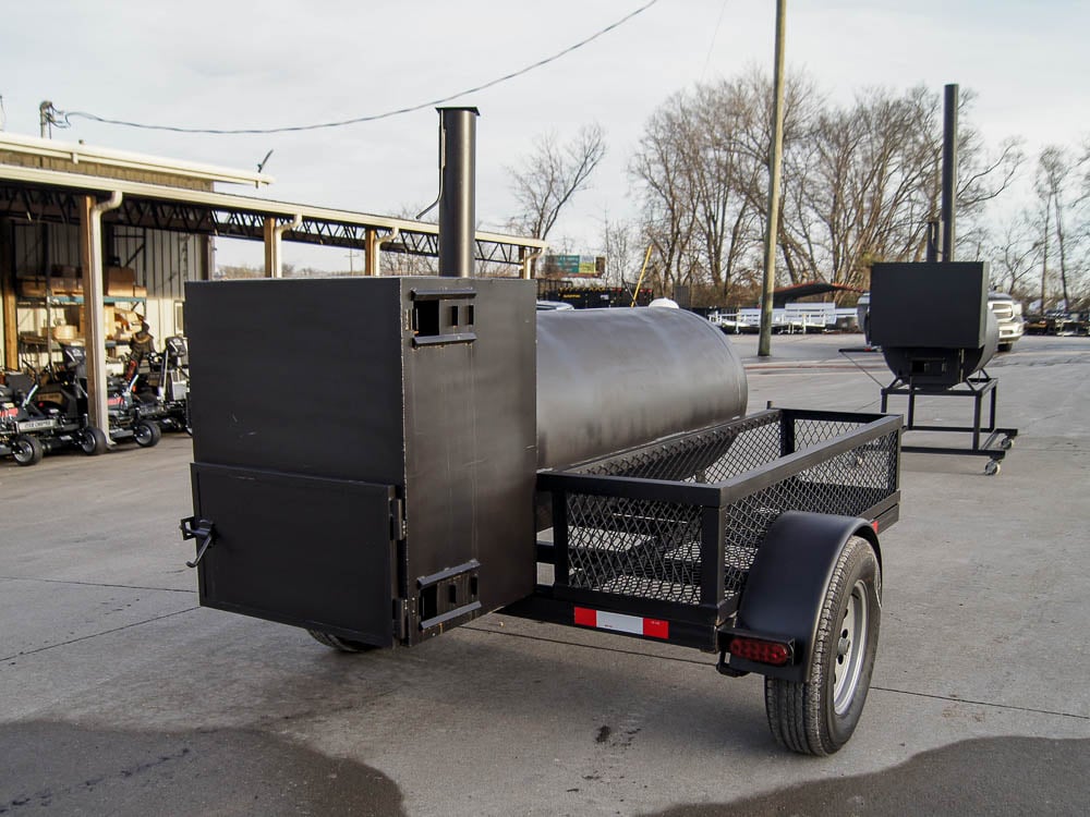 Smoker Trailer Wood 59" x 29" Charcoal Pit Wood Cage BBQ Cooker Front Angle