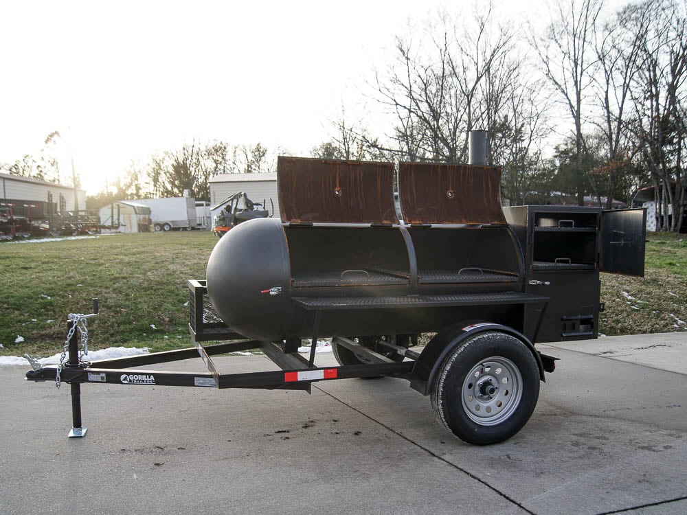 Smoker Trailer Wood 59" x 29" Charcoal Pit Wood Cage BBQ Cooker Front Angle