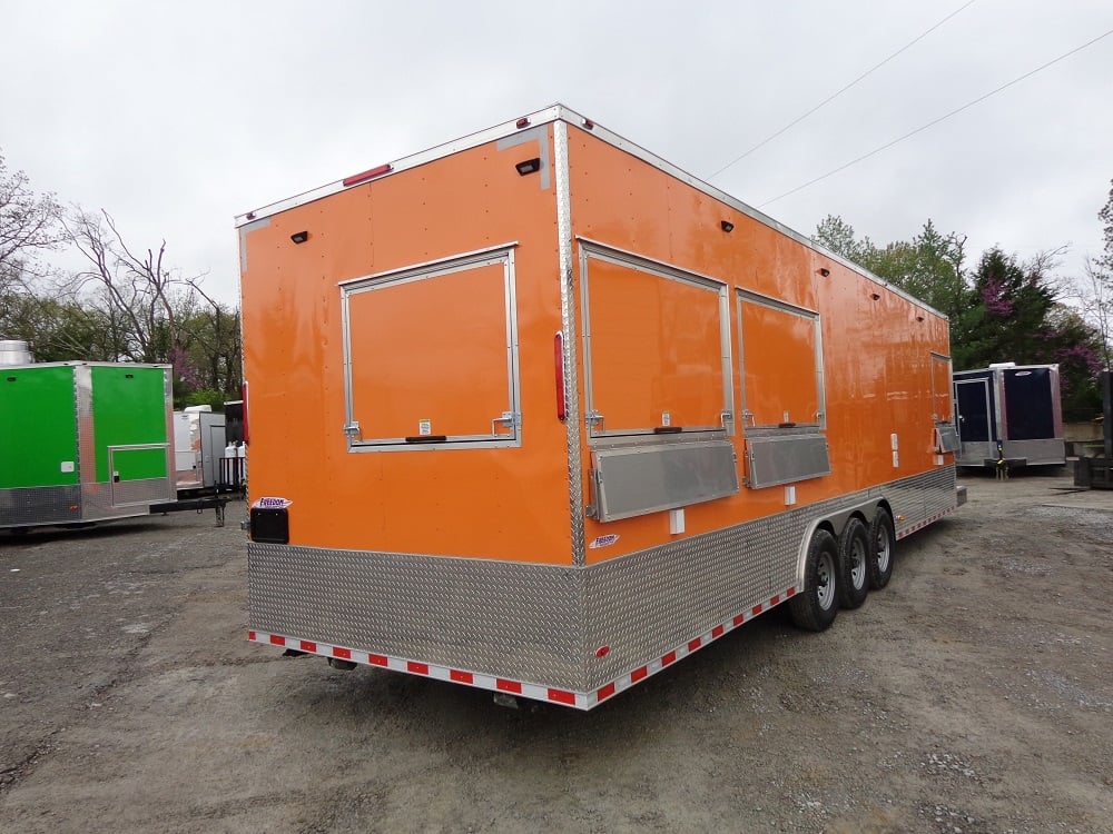 8.5' x 30' Orange Flat Nose Concession Food Trailer