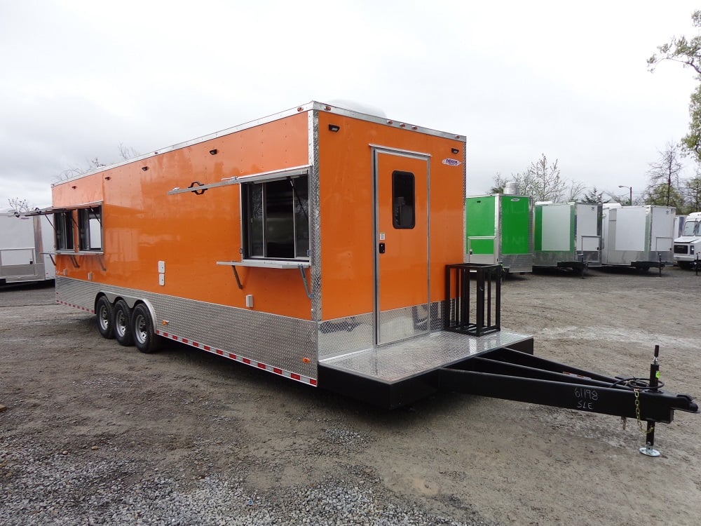 8.5' x 30' Orange Flat Nose Concession Food Trailer