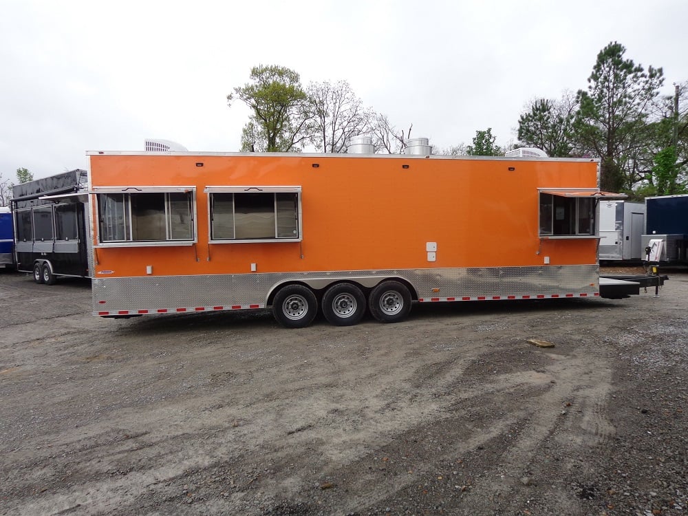 8.5' x 30' Orange Flat Nose Concession Food Trailer