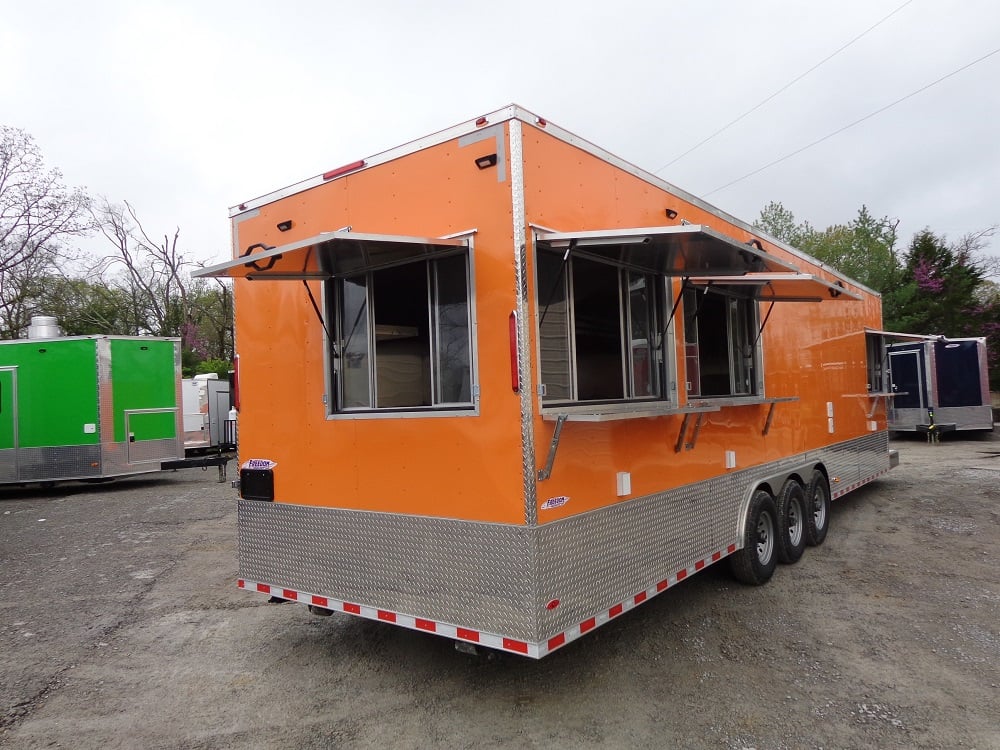 8.5' x 30' Orange Flat Nose Concession Food Trailer