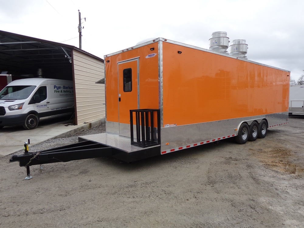 8.5' x 30' Orange Flat Nose Concession Food Trailer