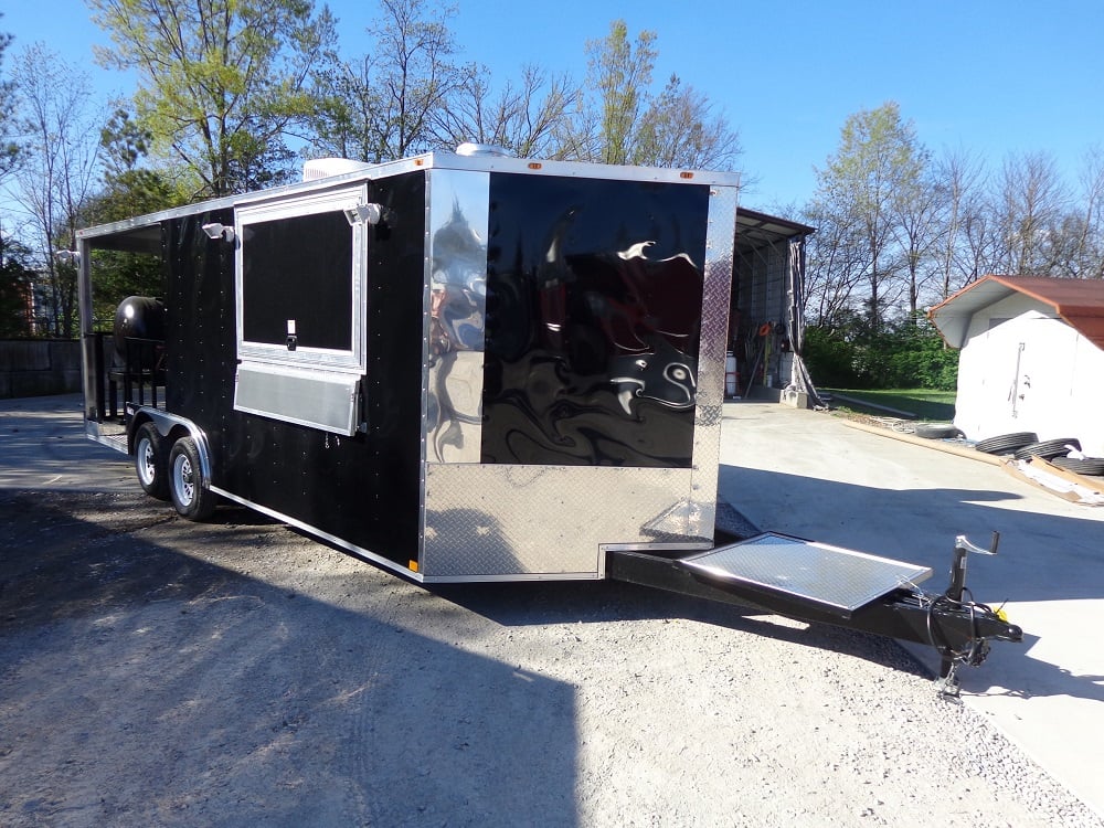 8.5' x 20' Black Porch Style Concession Trailer w Appliances