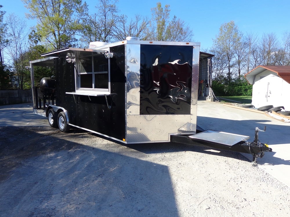 8.5' x 20' Black Porch Style Concession Trailer w Appliances