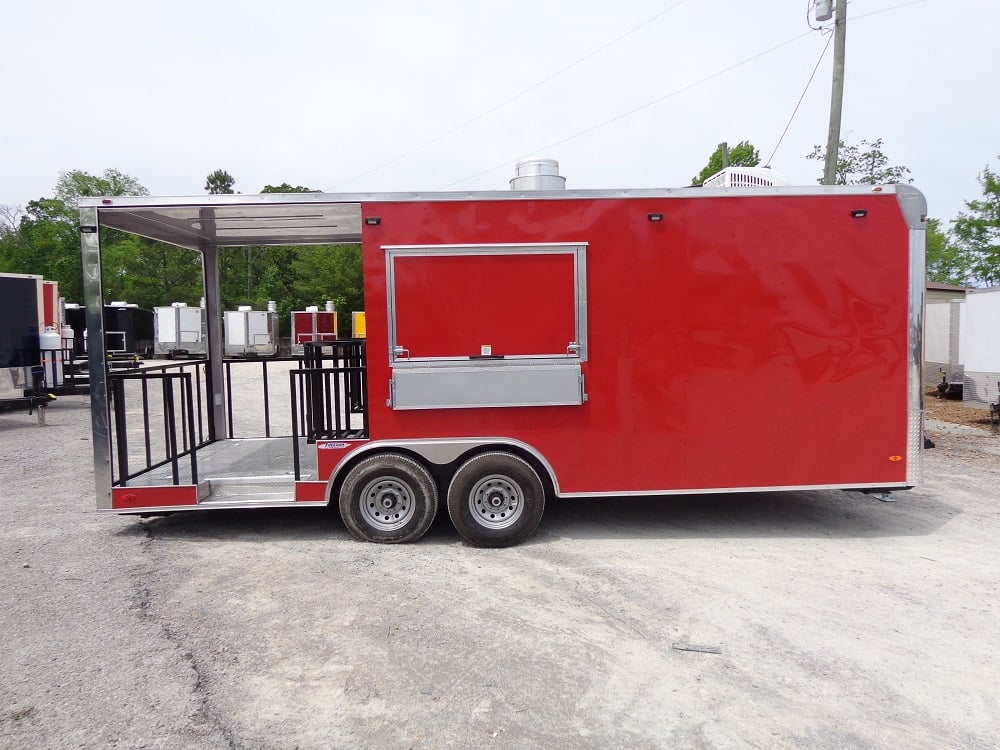 8.5' x 22' Flat Front Red Concession Porch Style Trailer